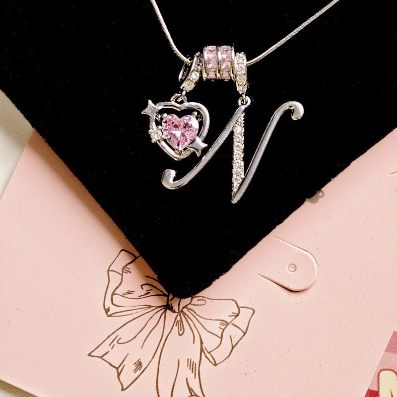 Wish Loving Heart Zircon English Letter Necklace