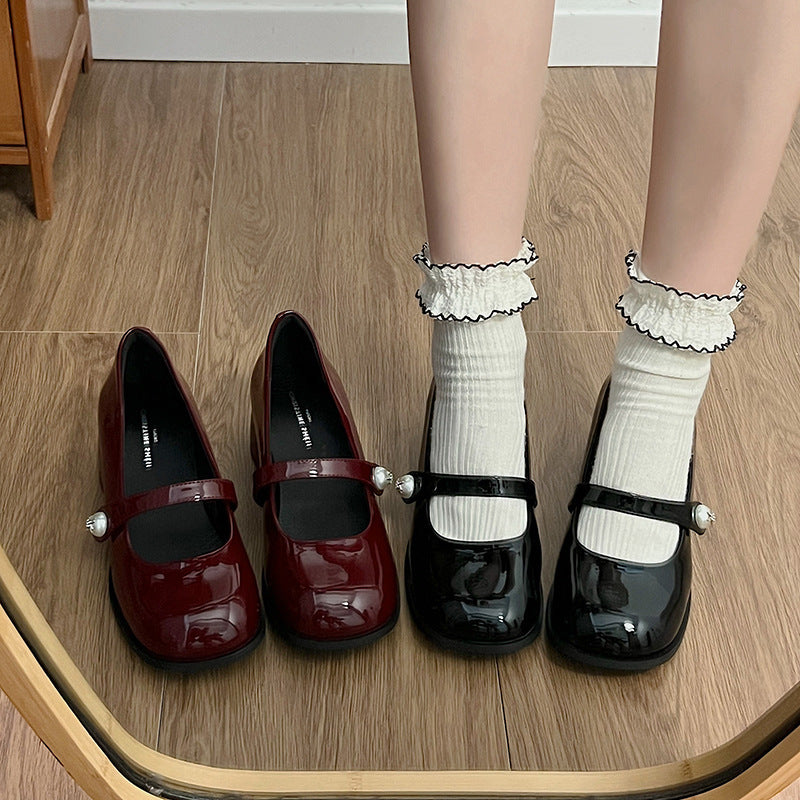 Small Leather Shoes For Women Retro Chunky Heel Mary Jane Shoes
