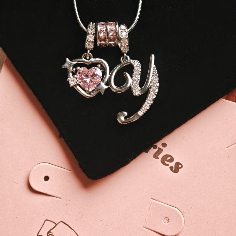 Wish Loving Heart Zircon English Letter Necklace