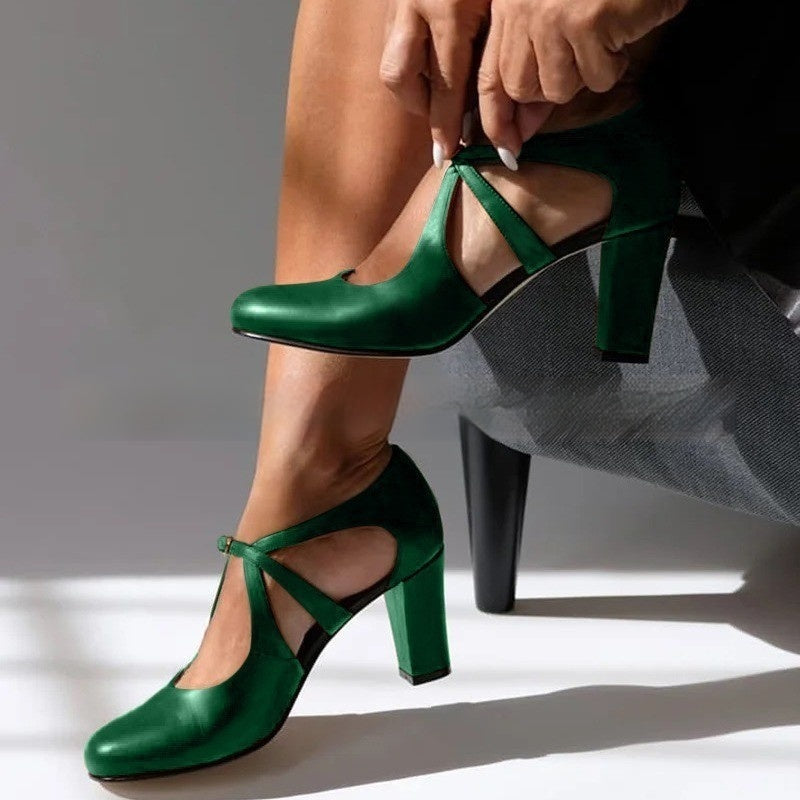 Women's High Heel Round Toe Buckle Large Size Shoes