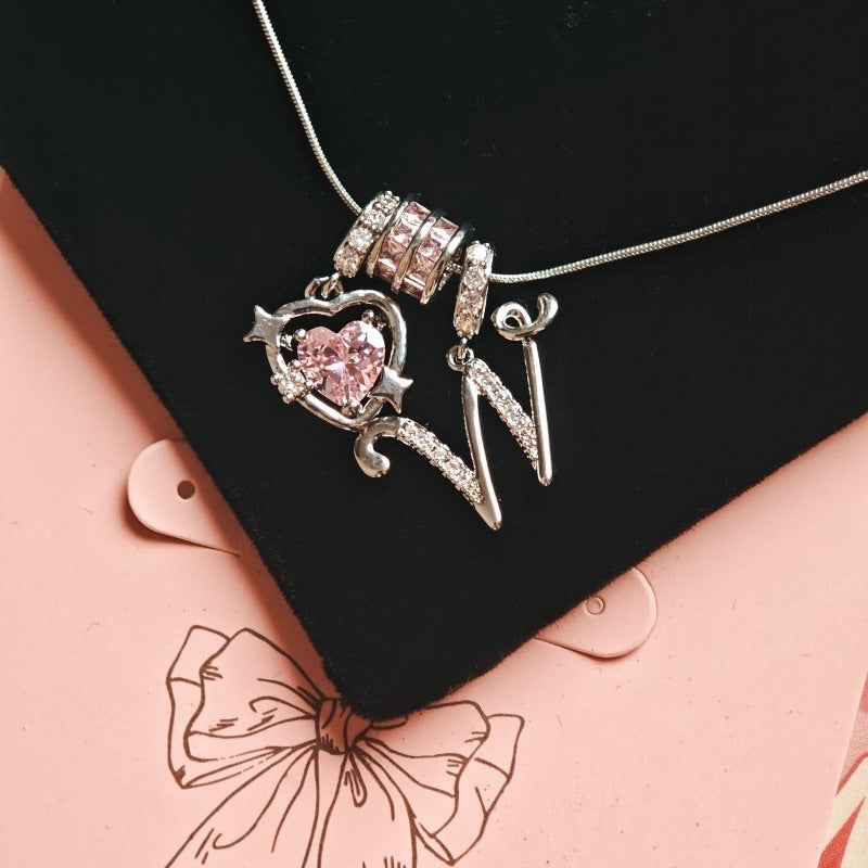Wish Loving Heart Zircon English Letter Necklace