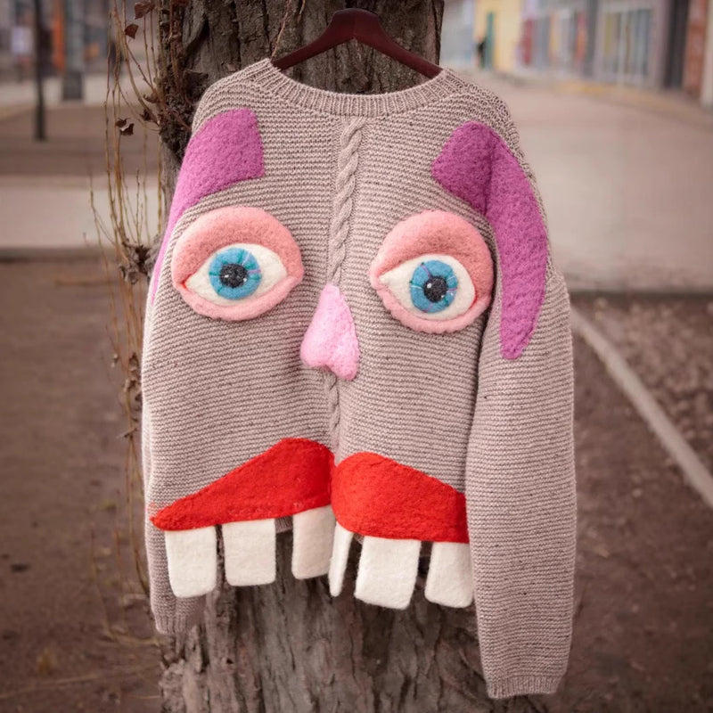 Women's Sweater Back Smiling Face Funny