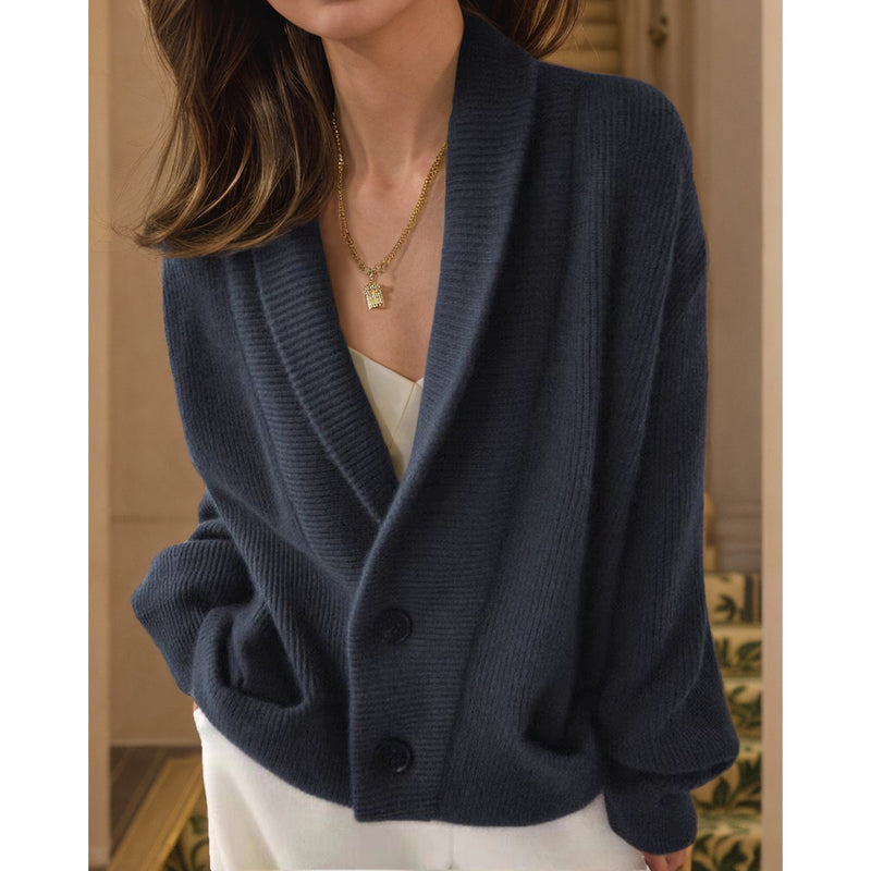 Retro Lapels Solid Color Long Sleeve Knitted Cardigan