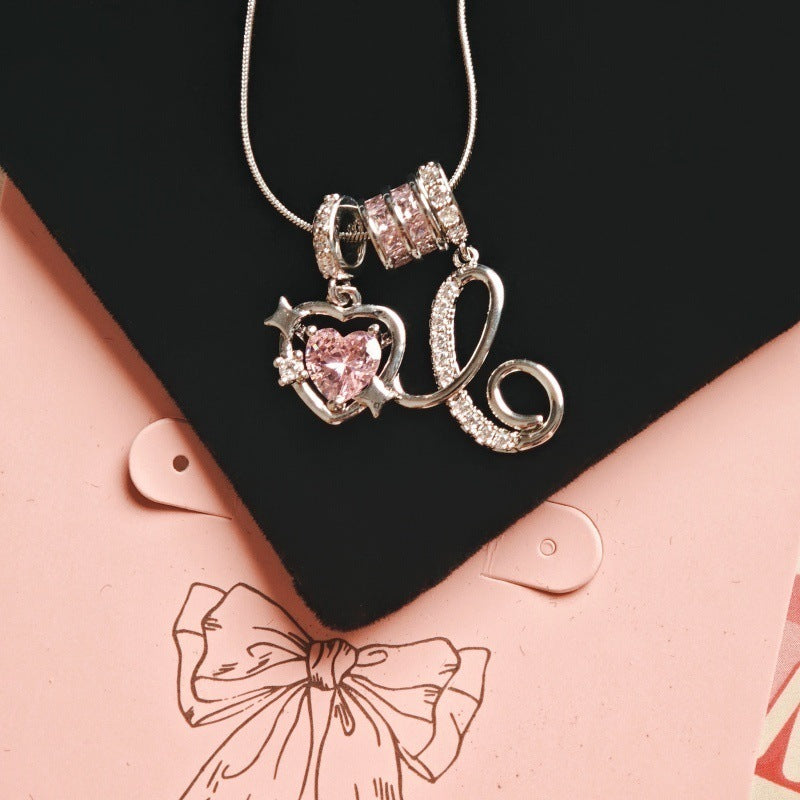 Wish Loving Heart Zircon English Letter Necklace