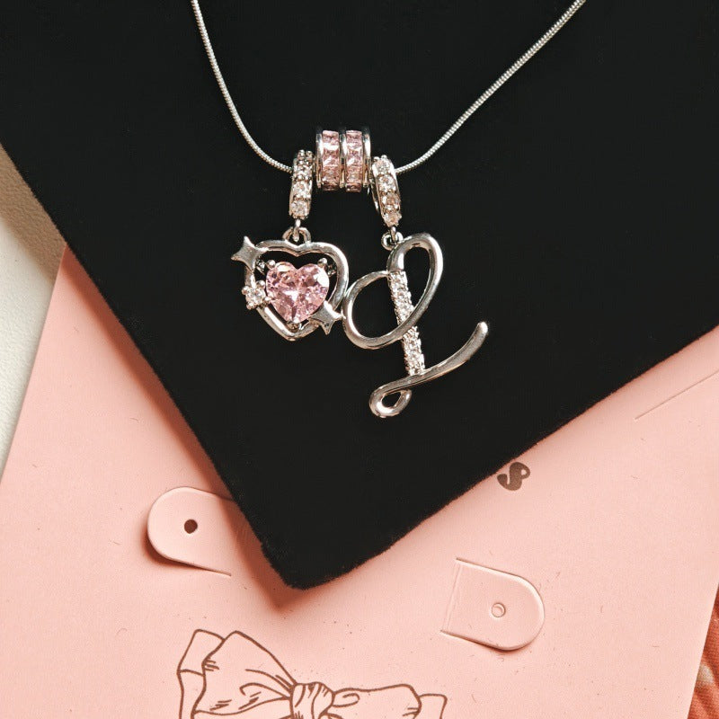 Wish Loving Heart Zircon English Letter Necklace