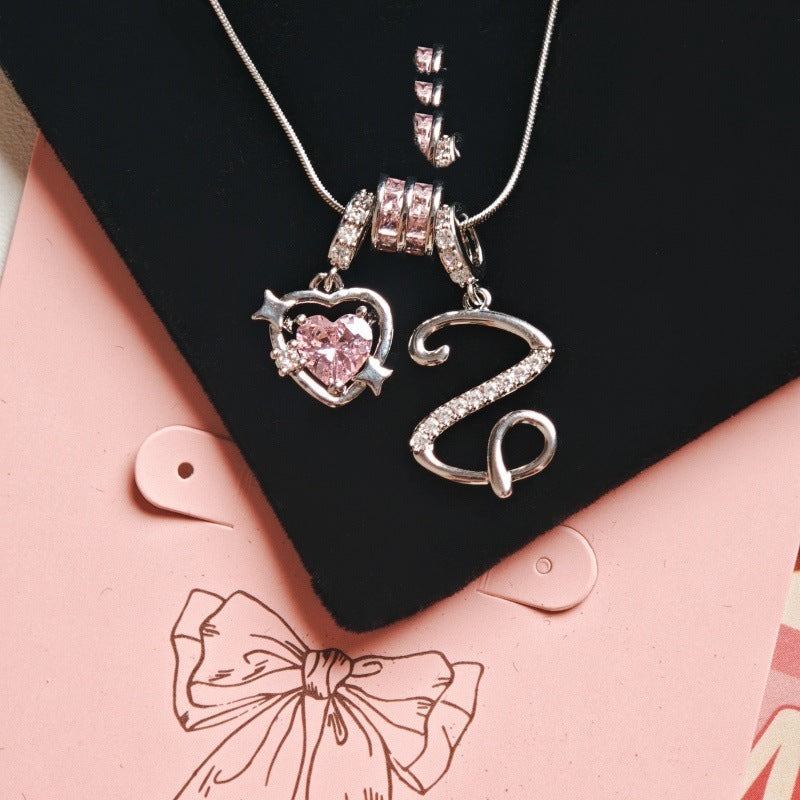 Wish Loving Heart Zircon English Letter Necklace