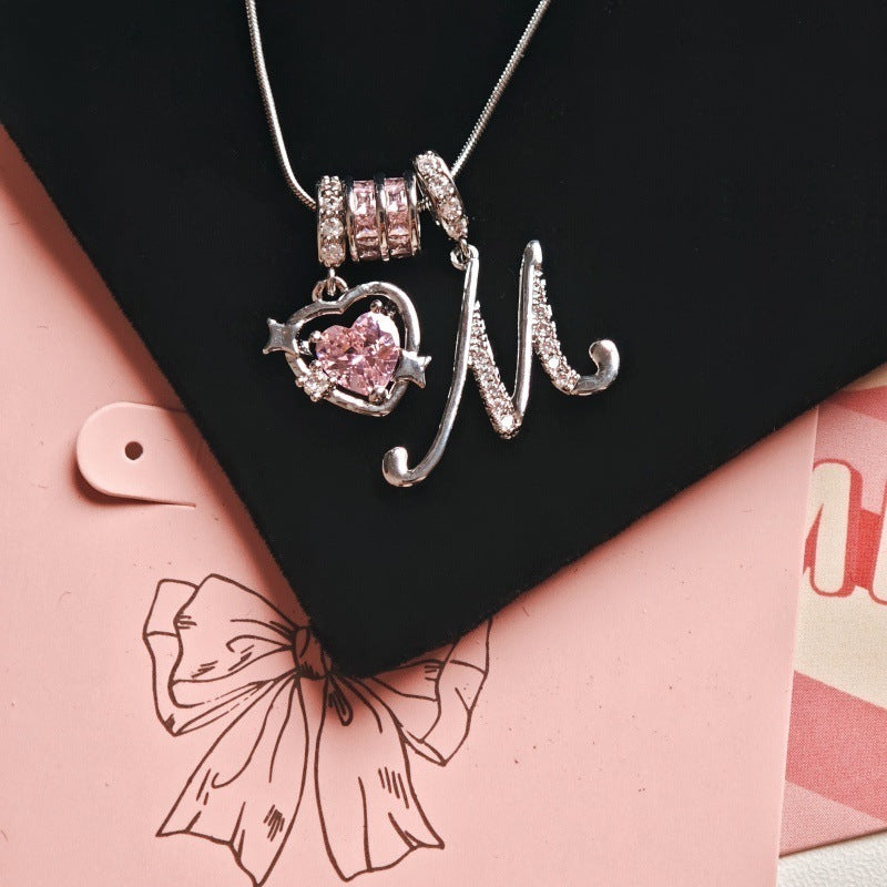 Wish Loving Heart Zircon English Letter Necklace