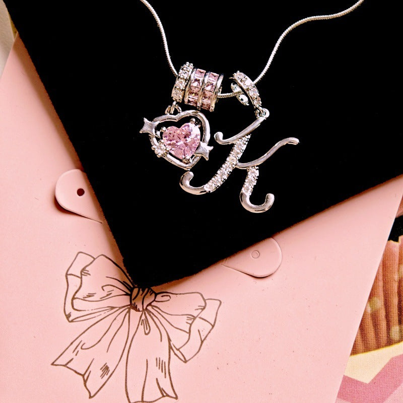 Wish Loving Heart Zircon English Letter Necklace